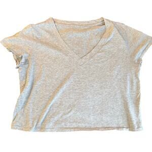 Universal Thread Cropped V Neck T Shirt Womens XL Gray Cotton